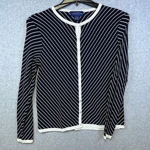 Charter Club Cardigan‎ Sweater Women's PS Black White Striped Long Sleeve Top